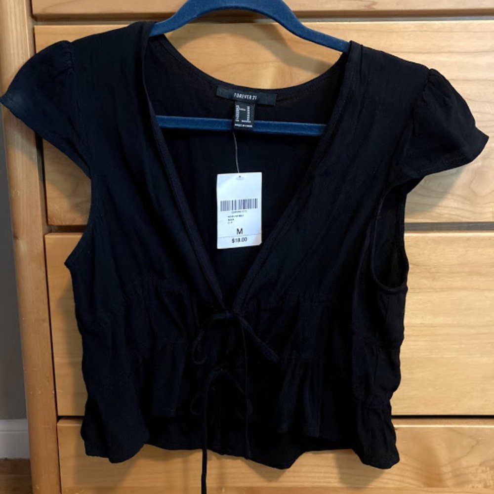 Forever 21 Women's Black Front Tie Blouse